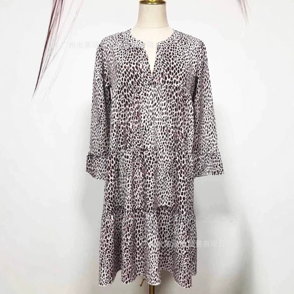 ZARA Bohemian Printed Leopard Print Mid Sleeve Dress